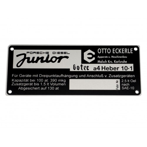 Plaque signalétique -Eckerle Hydraulics - Junior 100 x 40 mm – 515008 Porsche Diesel - 1